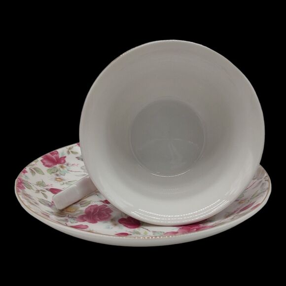 Grace's Teaware Victorian Charm Cup and Saucer Set Pink Floral Blooming Roses - Picture 8 of 11